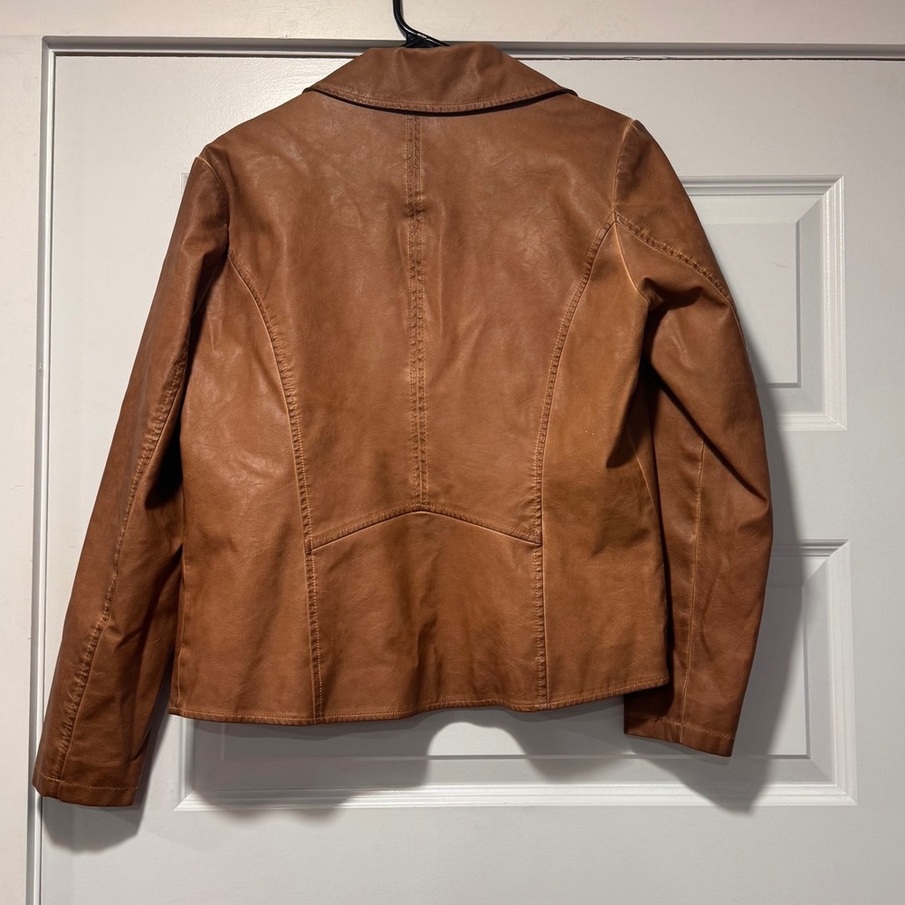 Bagatelle Brown Faux Leather Moto Jacket Women's M Asymmetrical Zip - Picture 8 of 11